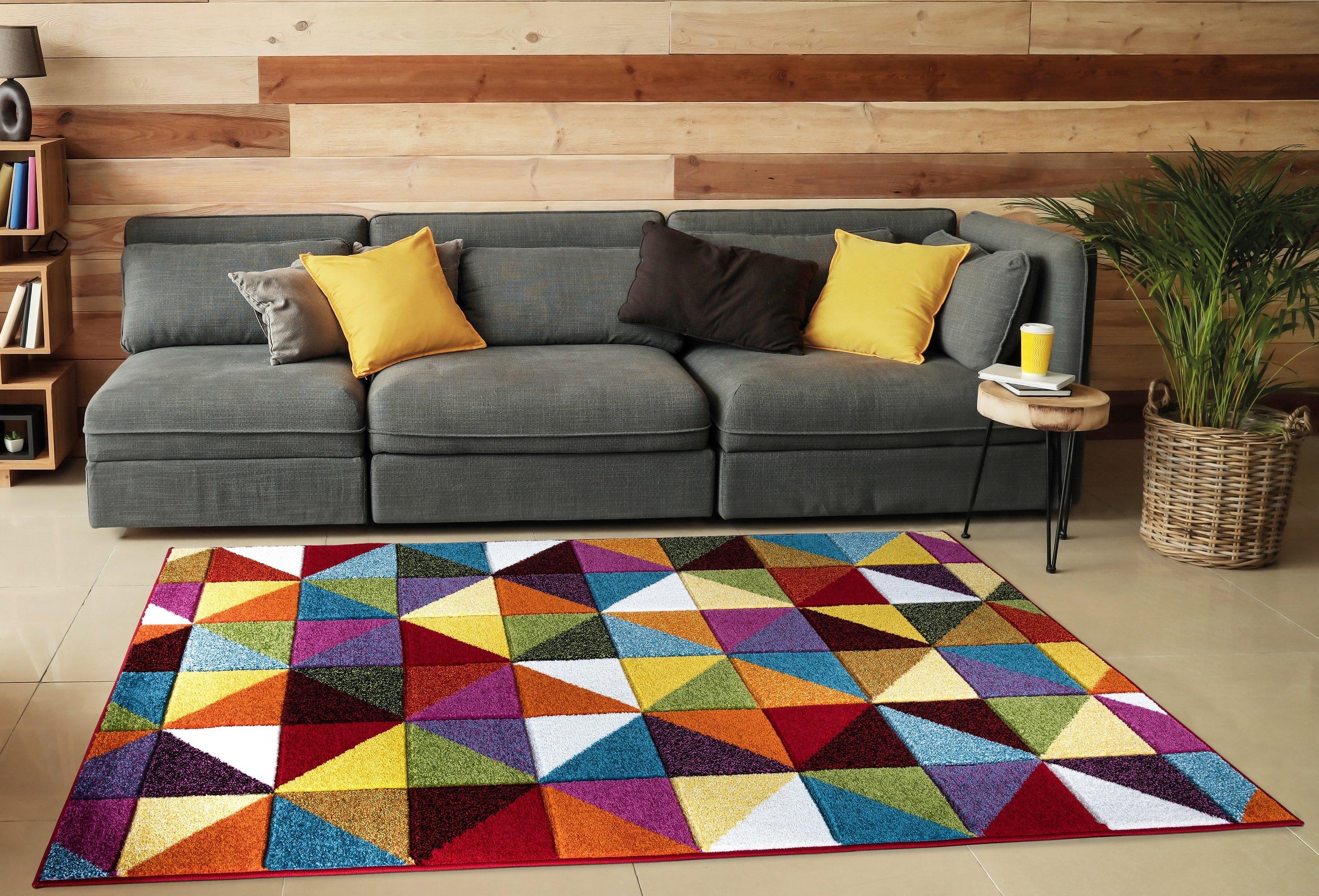 Modern Hand Carved Multicolour Soft Thick Area Rug - Geometric Triangle