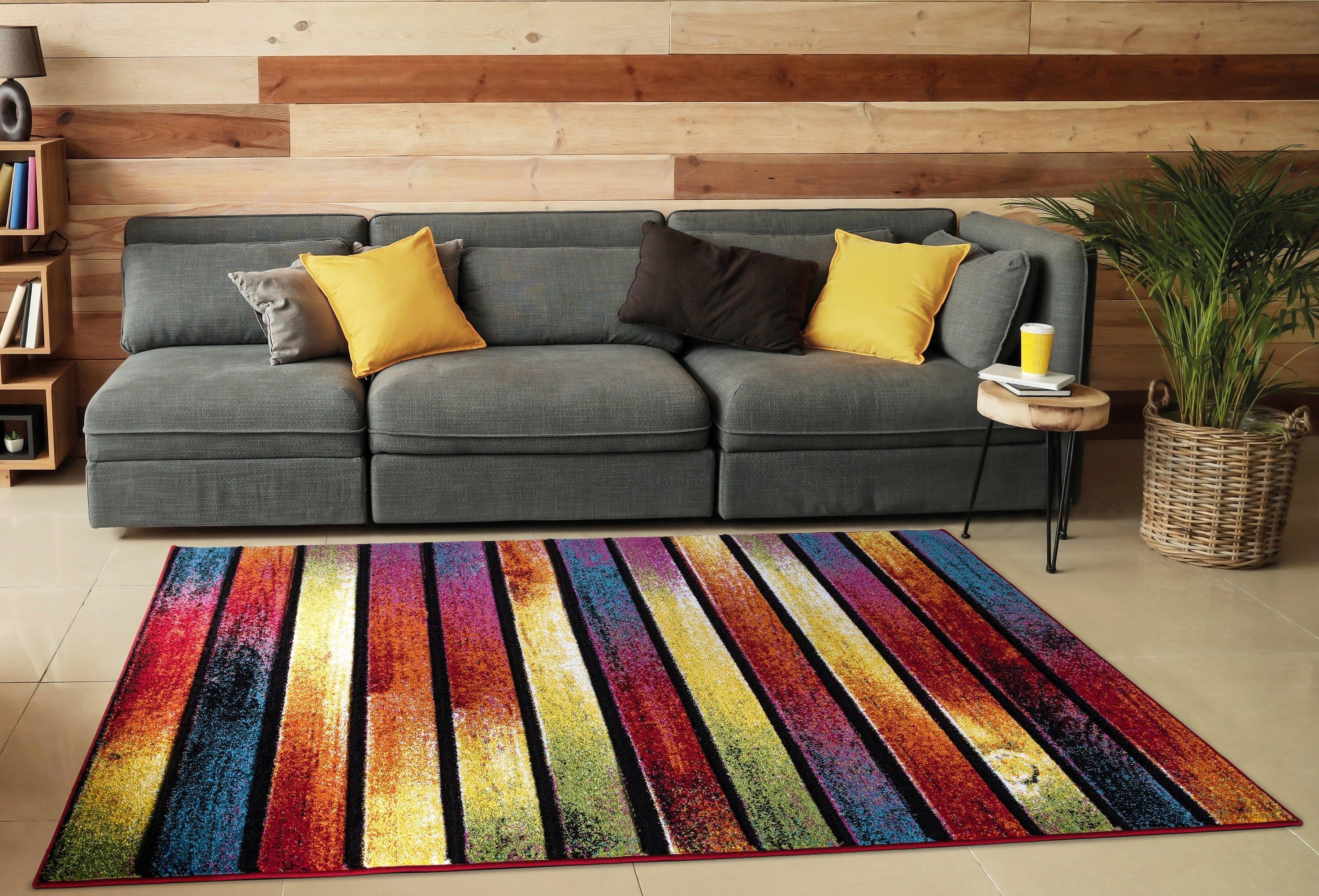 Modern Hand Carved Multicolour Soft Thick Area Rug - Stripes