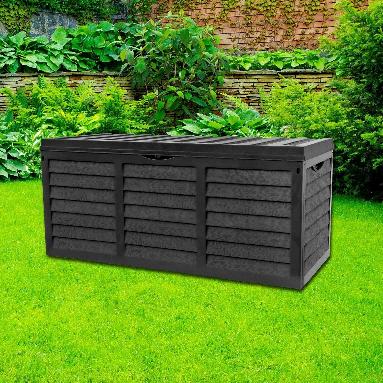 Black 320 Litre Plastic Garden Storage Box Utility Cushion Chest Truck