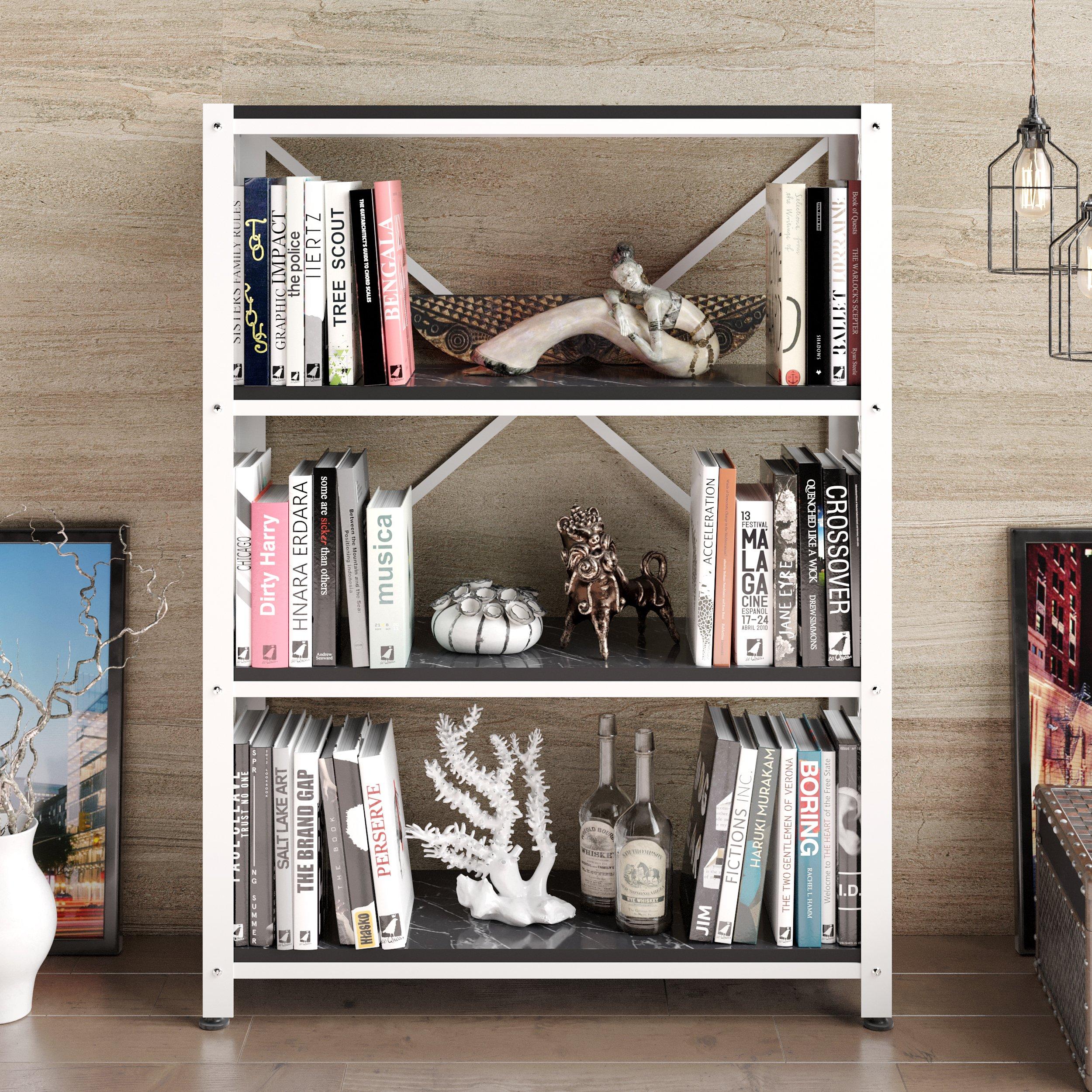 Shenna 3-tier Metal Frame Bookcase Shelving Unit Bookshelf