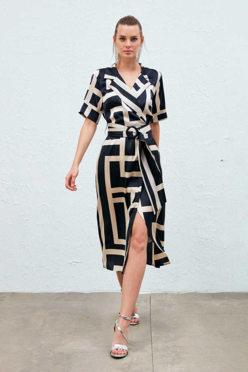 Waist Belt Labyrinth Pattern Dress