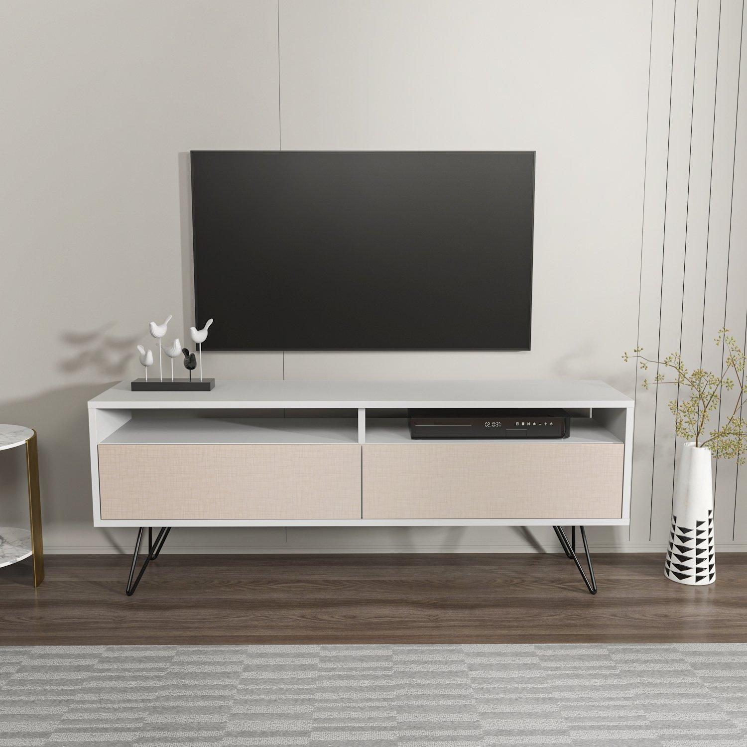 Flay TV Stand TV Unit for TVs up to 65 inches Metal Legs Dropdown Cabinets