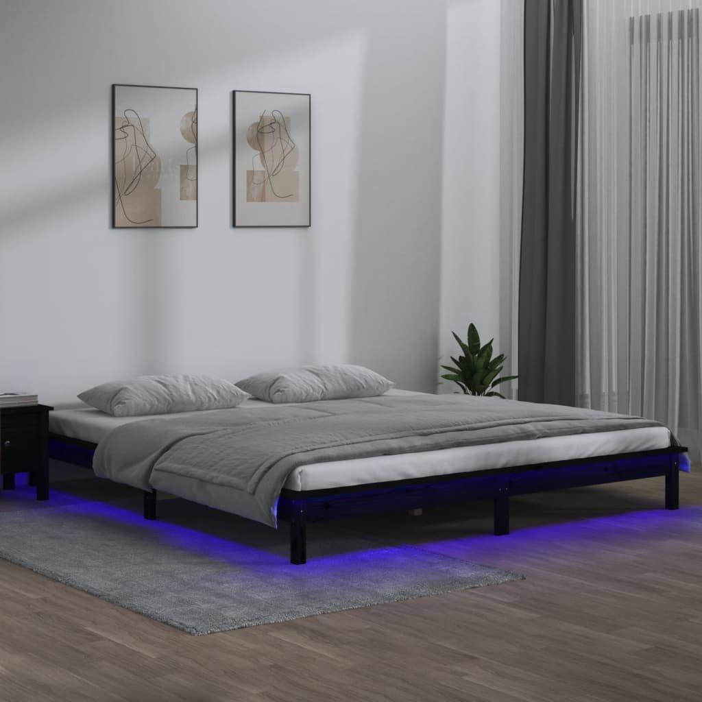 LED Bed Frame Black 140x190 cm Solid Wood