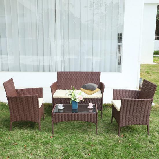 Rattantree 4 Seater Rattan Garden Furniture Set with 2 Single Chairs, 1 Double Sofa and 1 Table 1