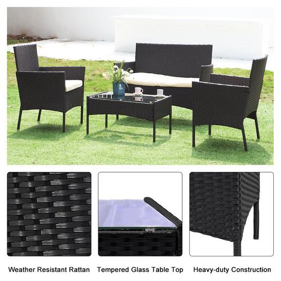 Rattantree 4 Seater Rattan Garden Furniture Set with 2 Single Chairs, 1 Double Sofa and 1 Table 4