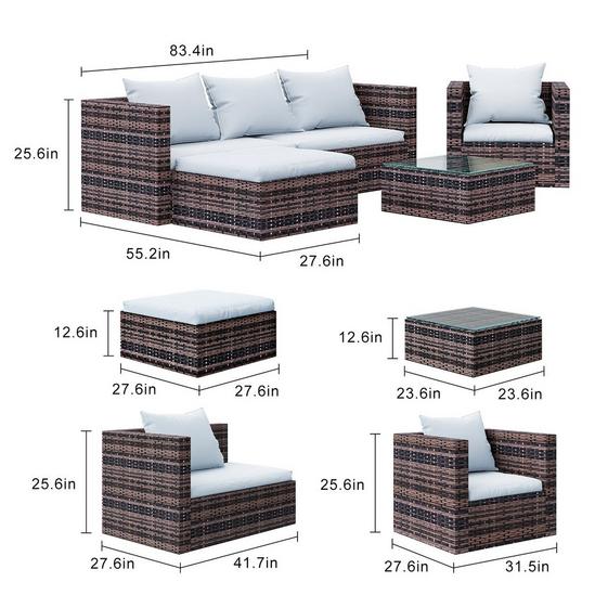 Rattantree Garden Furniture Set 5PC Rattan Modular Corner Sofa Set 4