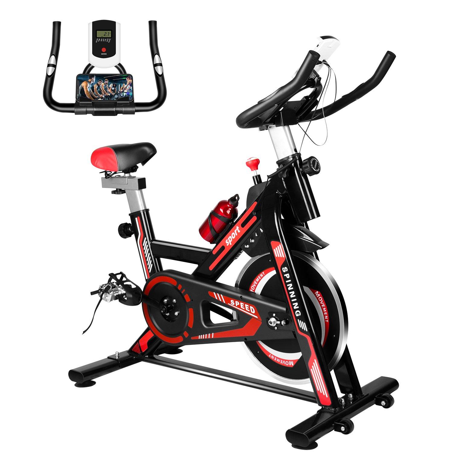 Spin Bike,Indoor Exercise Bike With Belt Drive with 8KG Heavy Flywheel,Comfortable Seat and LCD Moni
