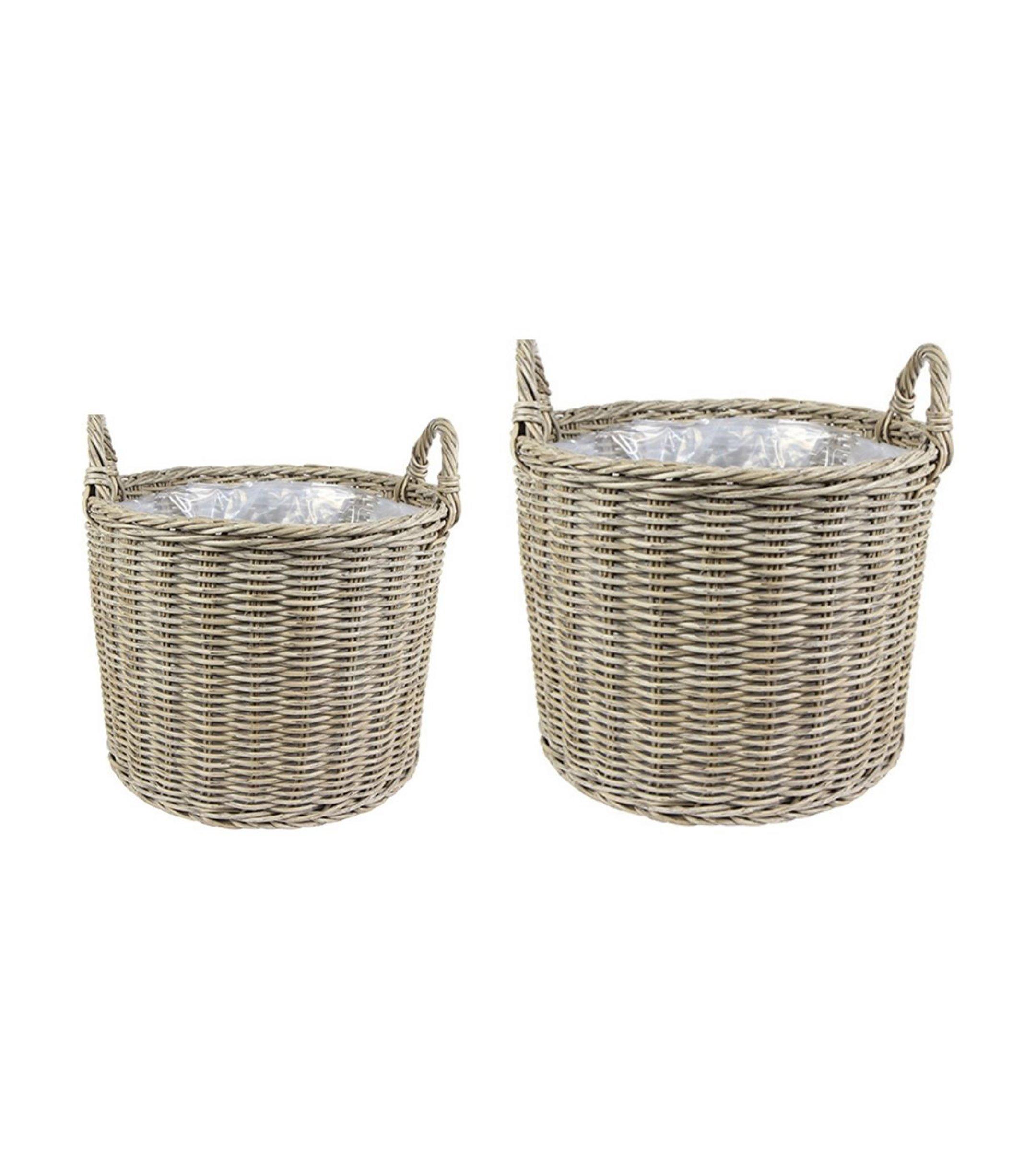 Polyrattan Set of Two Lined Planters Natural