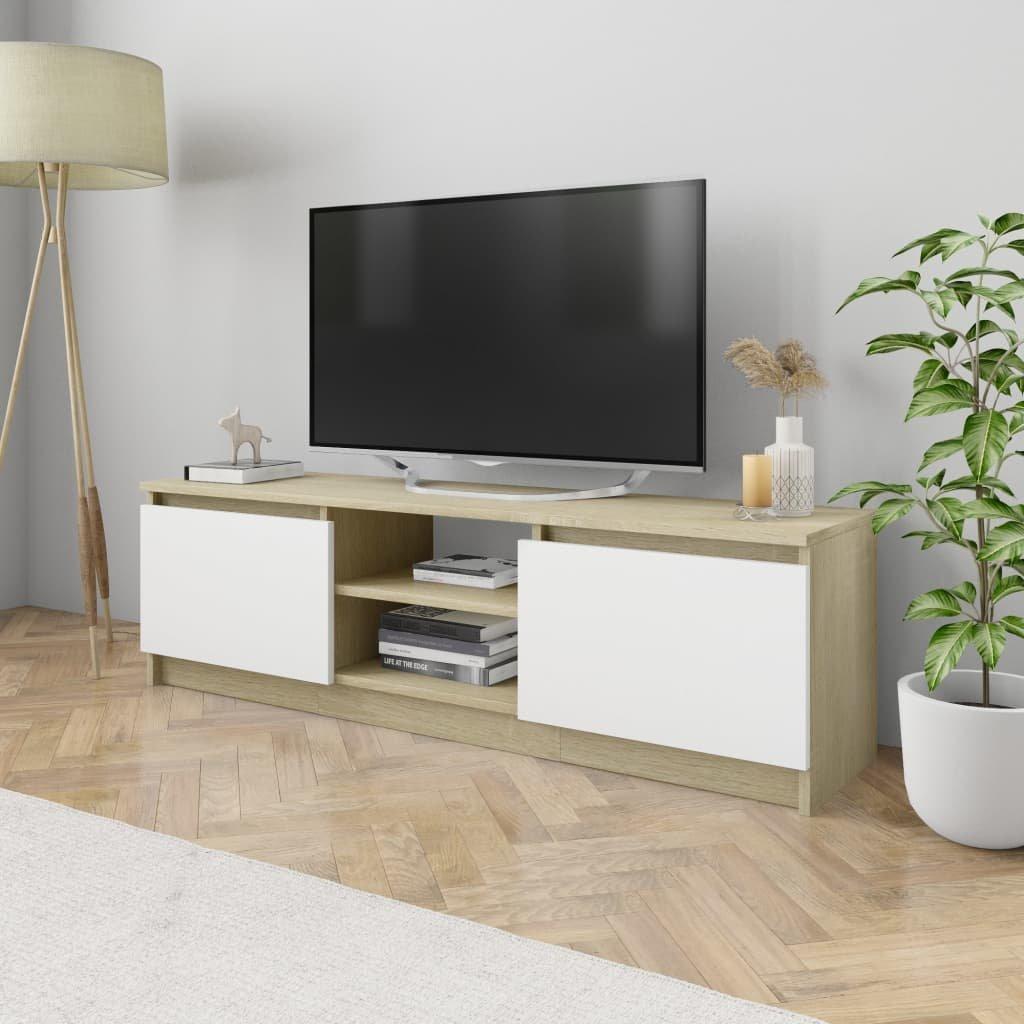 TV Cabinet White and Sonoma Oak 120x30x35.5 cm Engineered Wood