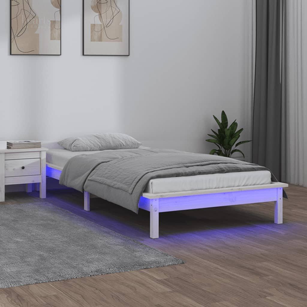 LED Bed Frame White 100x200 cm Solid Wood