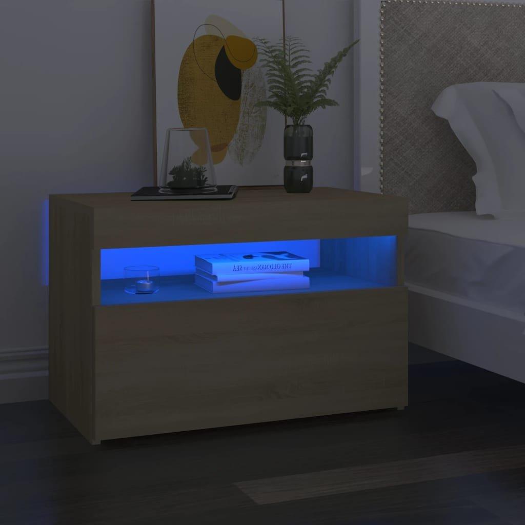 Bedside Cabinet & LED Lights Sonoma Oak 60x35x40 cm Engineered Wood