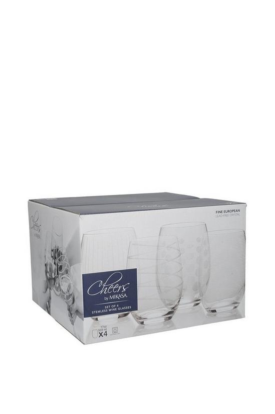 Mikasa Cheers' Set of 4 Etched Crystal Stemless Wine Glasses 4
