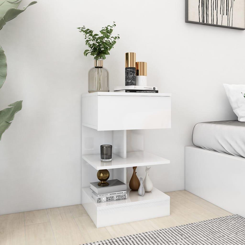 Bedside Cabinet High Gloss White 40x35x65 cm Engineered Wood