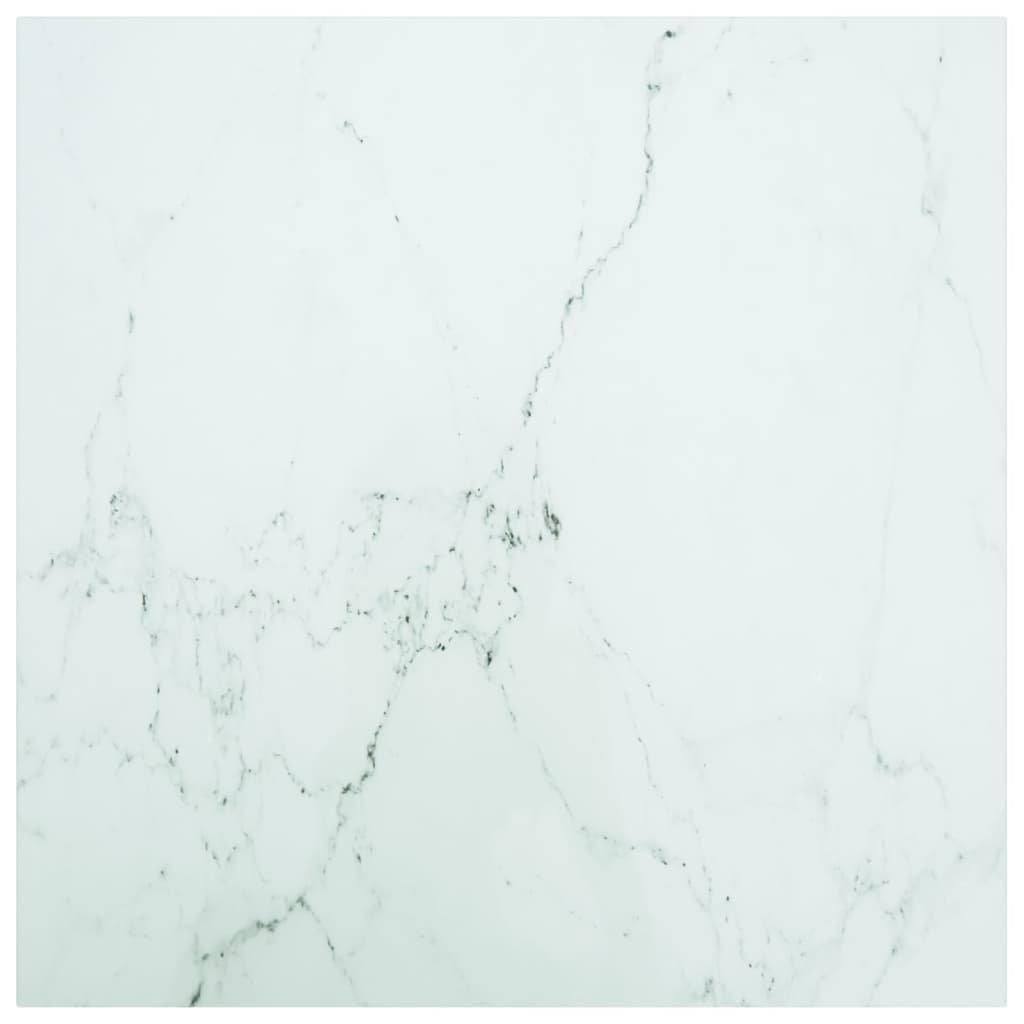 Table Top White 70x70 cm 6 mm Tempered Glass with Marble Design