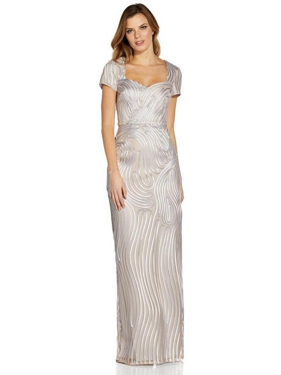 Adrianna Papell Ribbon Embroidered Column Gown 1