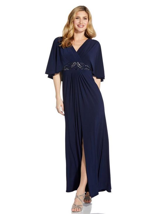 Adrianna Papell Jersey Bead Cape Gown 1