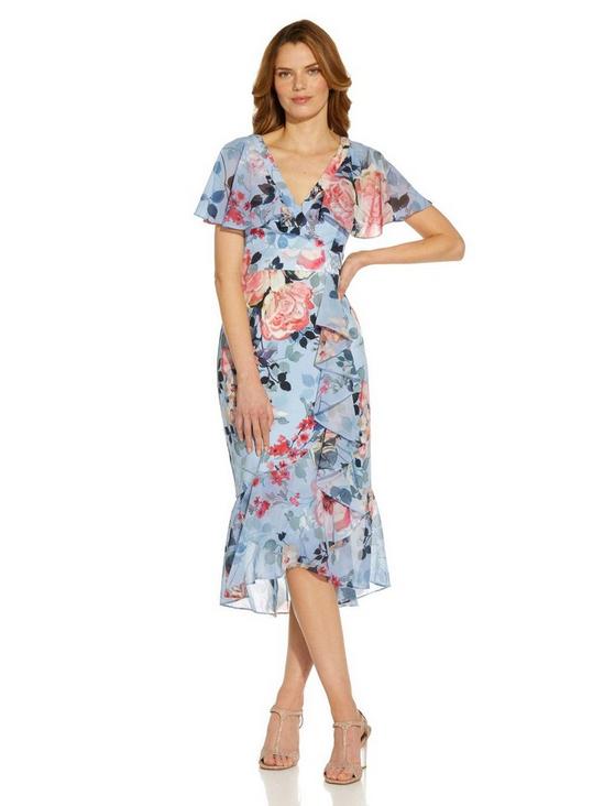 Adrianna Papell Floral Faux Wrap Ruffle Dress 1