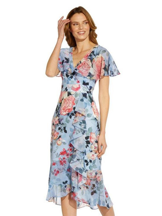 Adrianna Papell Floral Faux Wrap Ruffle Dress 4