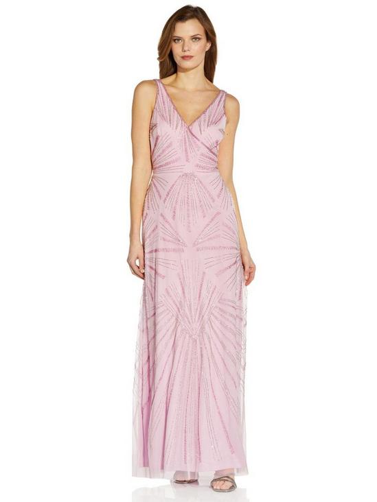 Adrianna Papell Beaded Wrap Mermaid Gown 4