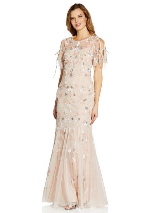 Adrianna Papell Beaded Flutter Sleeve Gown 1