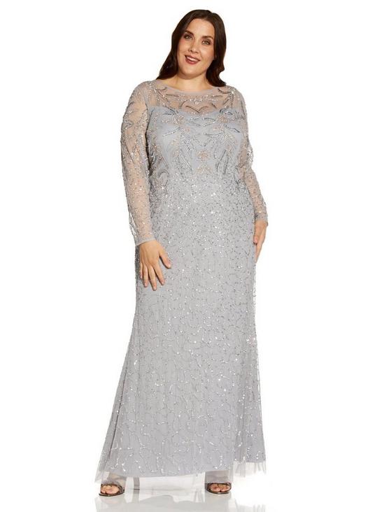 Adrianna Papell Plus Beaded Mesh Covered Gown 1