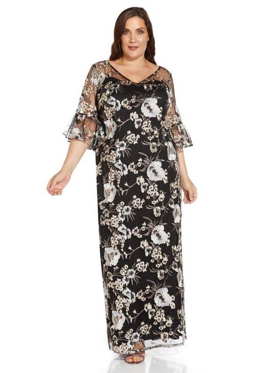 Adrianna Papell Plus Embroidered Column Gown 1