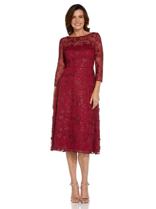 Adrianna Papell Sequin Embroidery Flared Midi 1