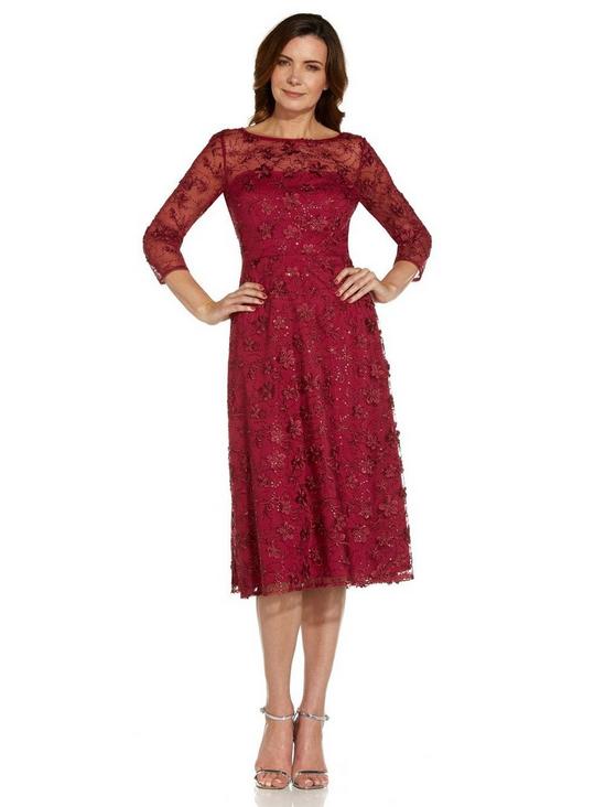 Adrianna Papell Sequin Embroidery Flared Midi 4