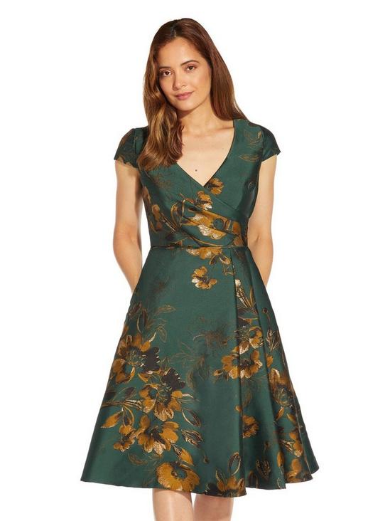 Adrianna Papell Floral Jacquard Draped Dress 4