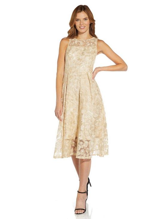 Adrianna Papell Embroidered Tea Length Dress 1