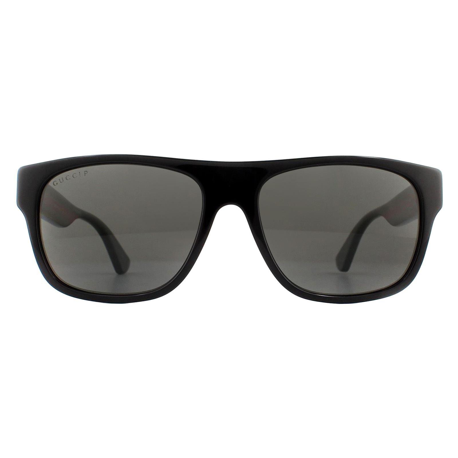 Sunglasses | Rectangle Black with Green and Red Stripe Grey Polarized ...