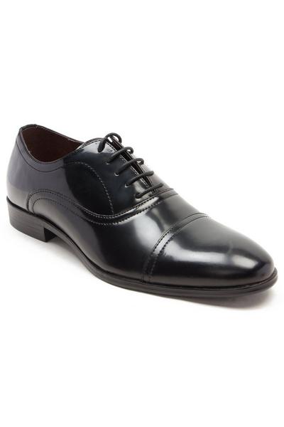 'Boston' Black Patent PU Straight Cap Oxford Shoe