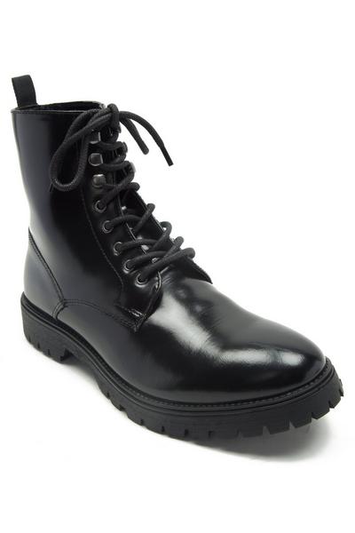 'Lander' Lace up Glossy Leather Boots