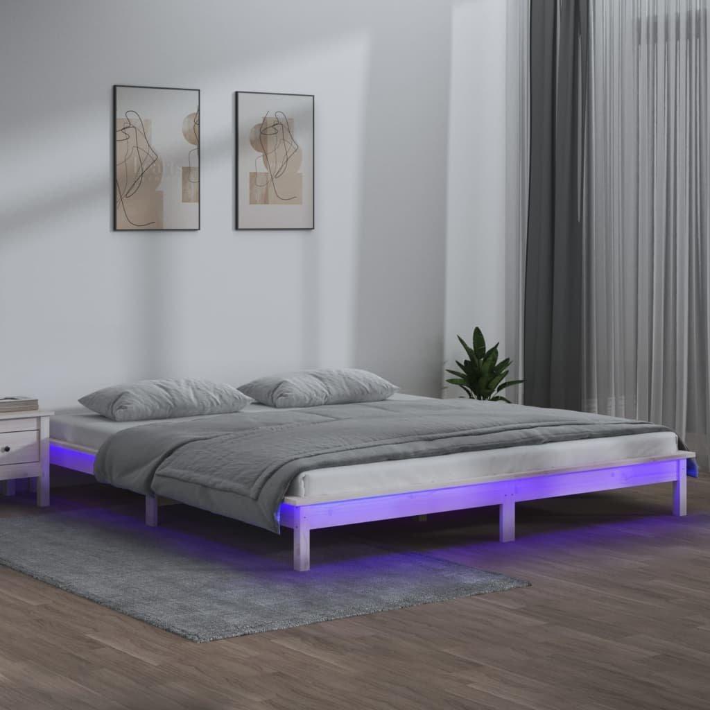 LED Bed Frame White 200x200 cm Solid Wood