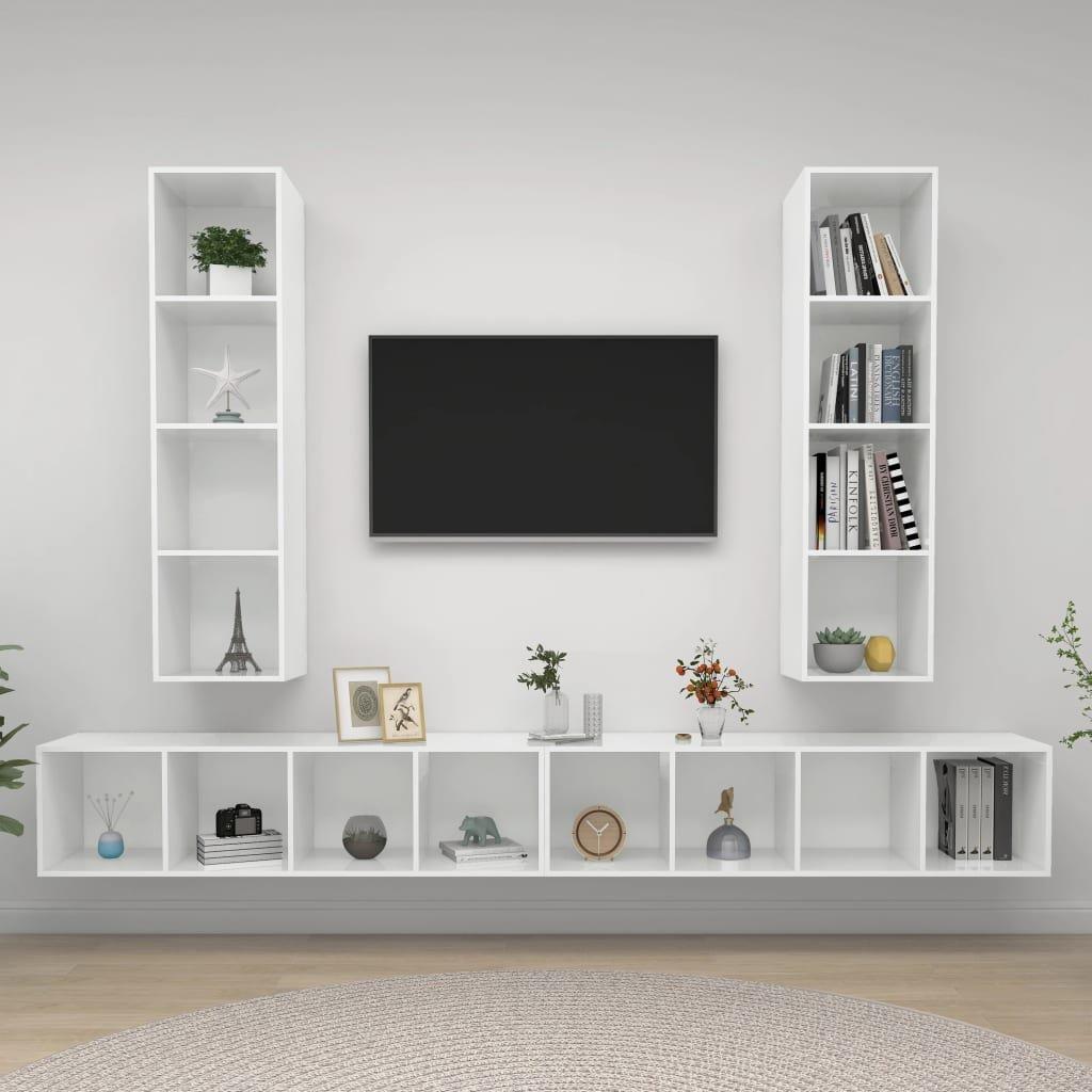 Wall-mounted TV Cabinets 4 pcs High Gloss White Engineered Wood