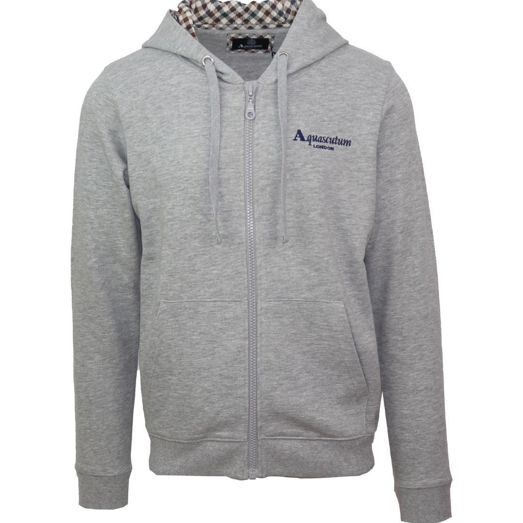 classic embossed signature logo grey zip-up hoodie