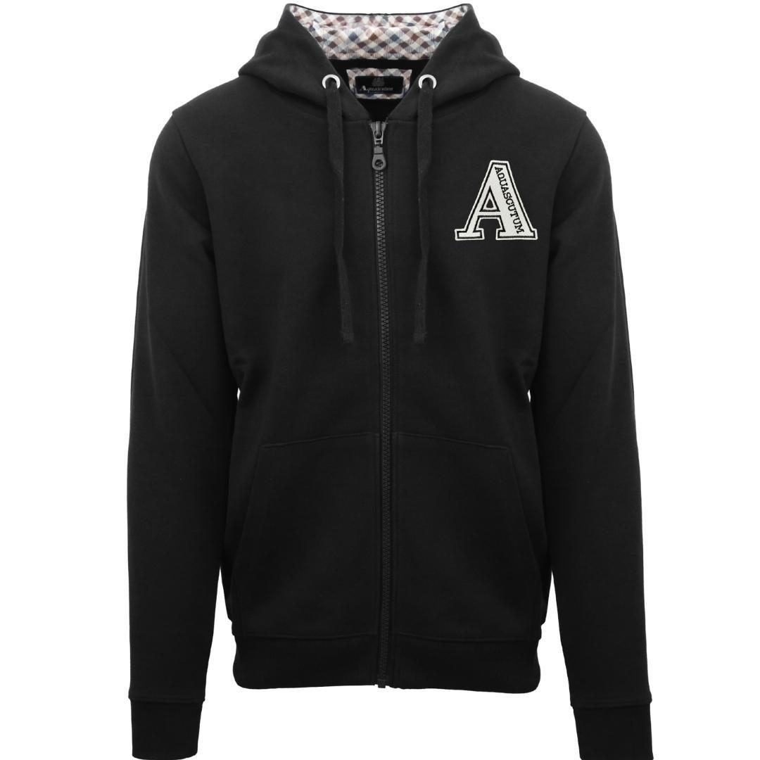classic large a logo black zip-up hoodie