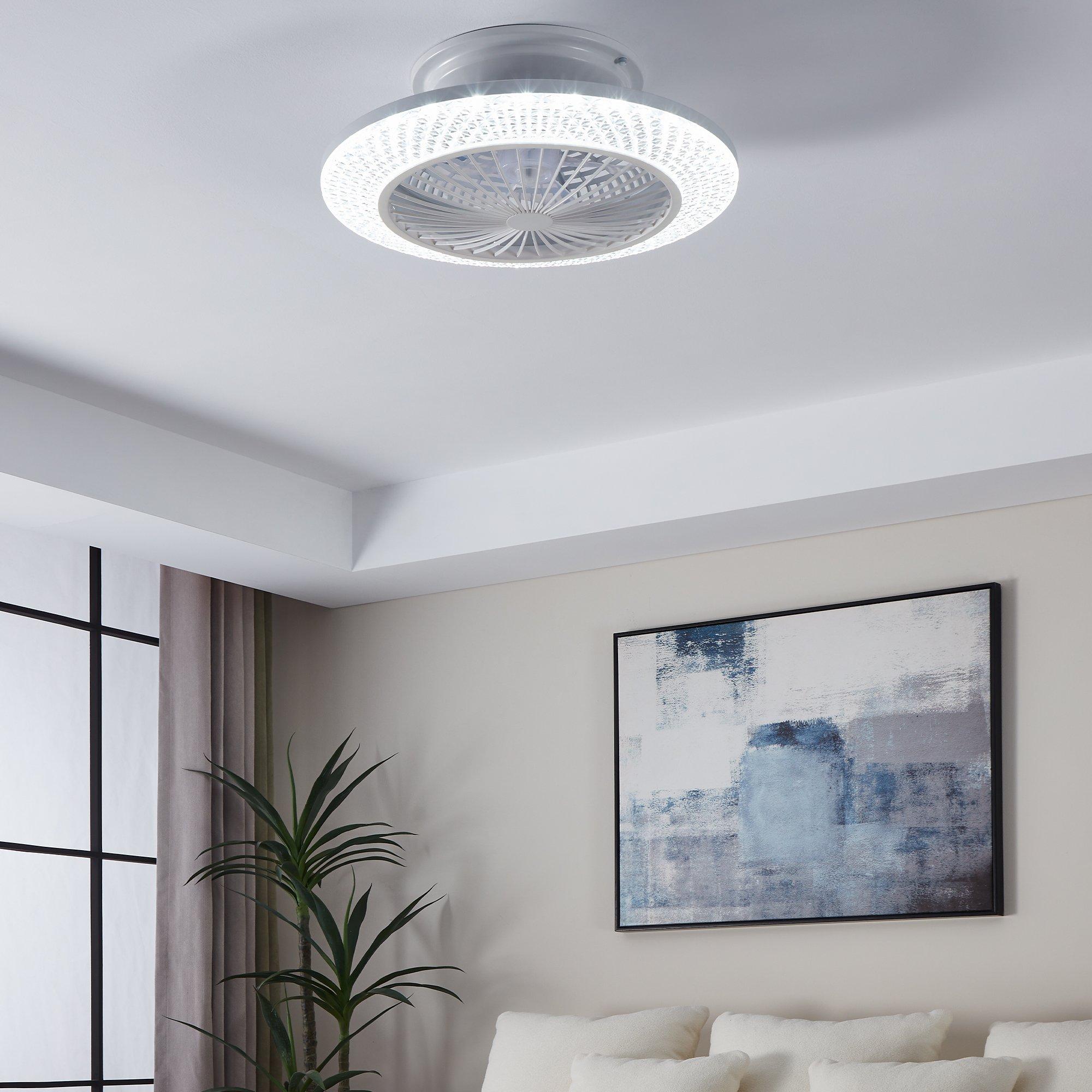 Photos - Floodlight / Street Light EGLO Malinska White Crystal Effect Ceiling Fan with Integrated LED 