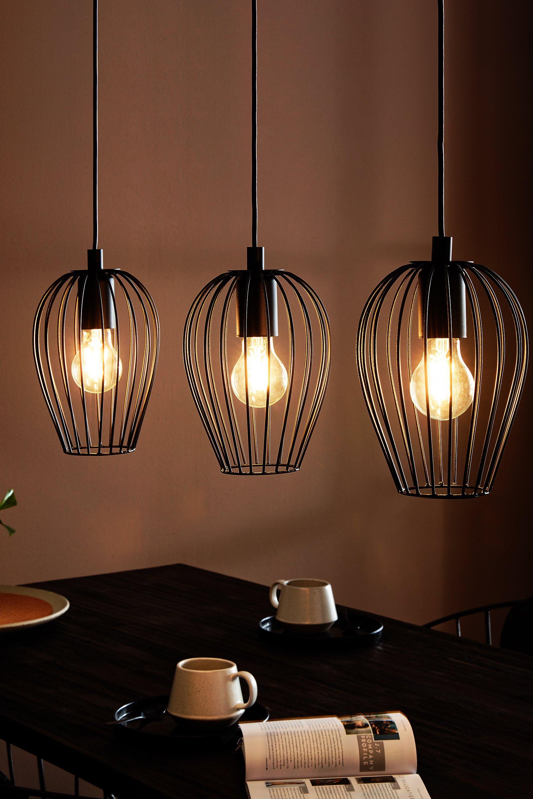 Newtown Vintage 3-Light Pendant With Black Caged Shades
