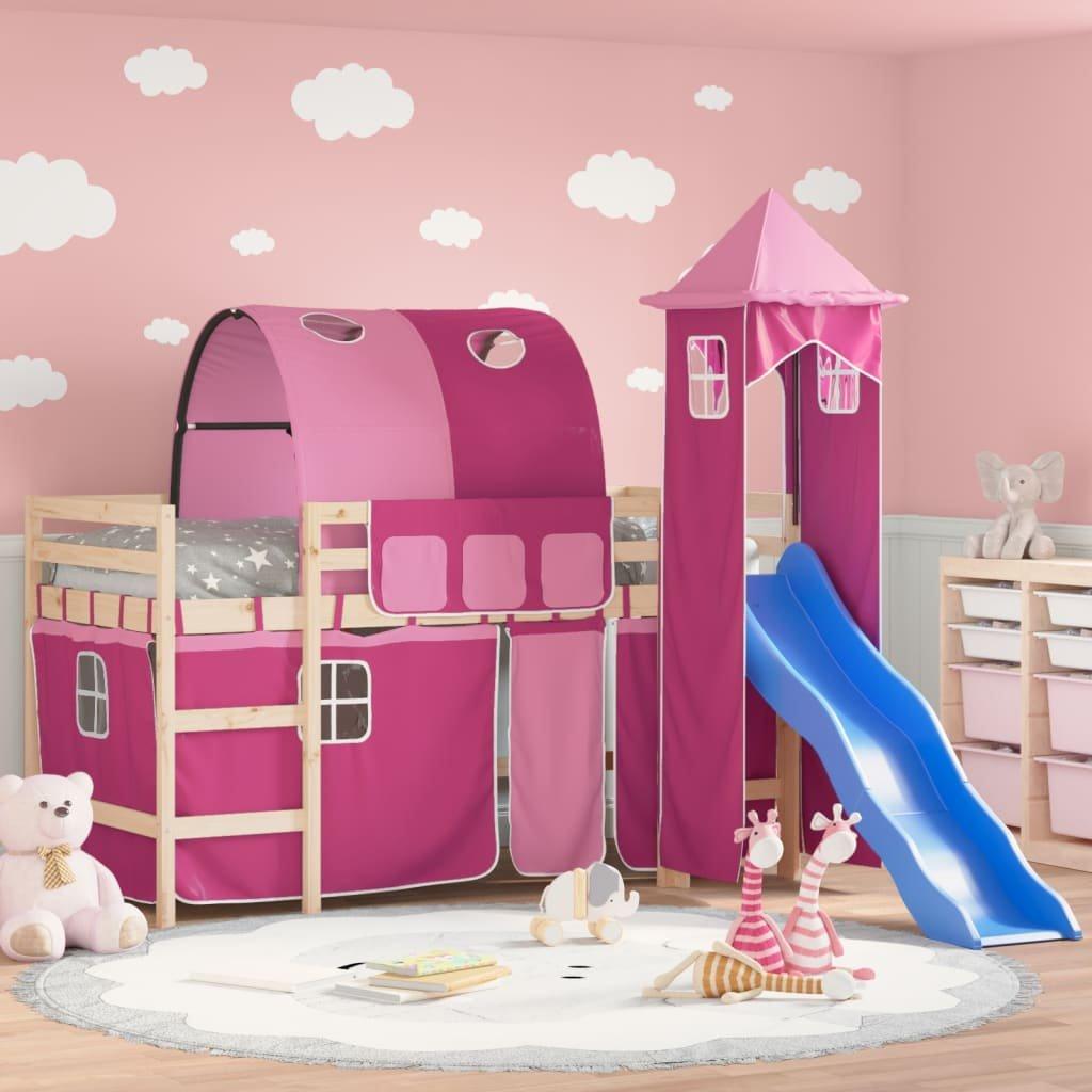 Kids' Loft Bed with Tower Pink 80x200 cm Solid Wood Pine