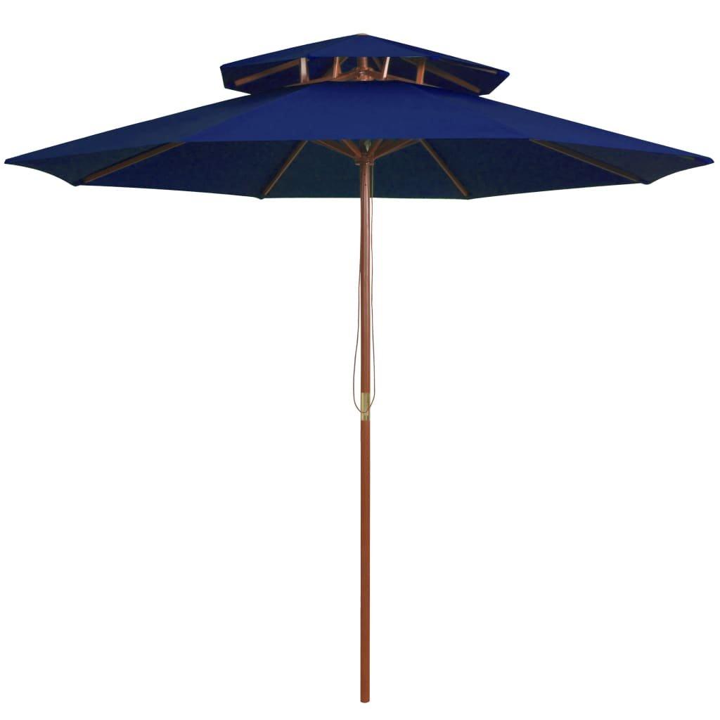 Double Decker Parasol with Wooden Pole Blue 270 cm