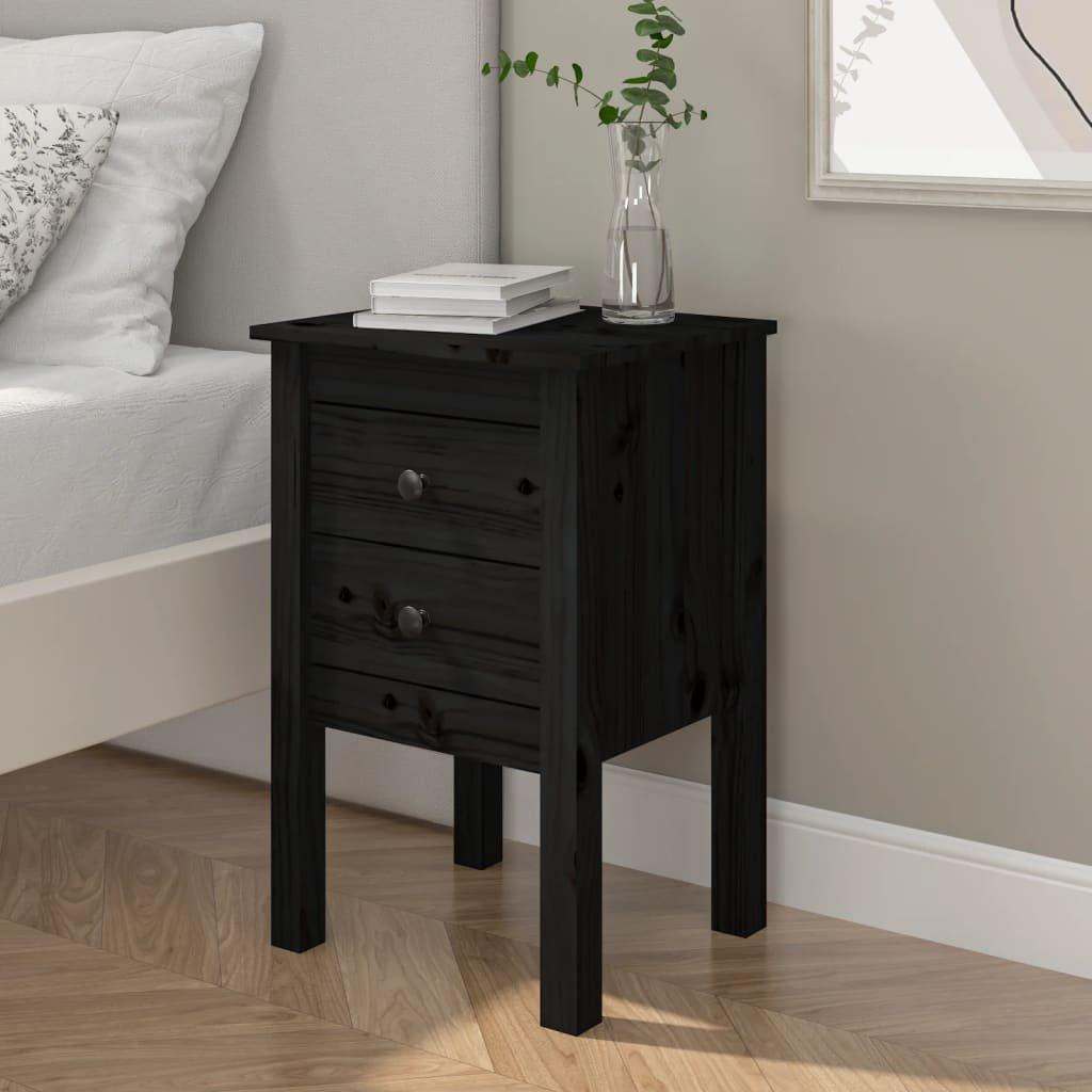 Bedside Cabinet Black 40x35x61.5 cm Solid Wood Pine