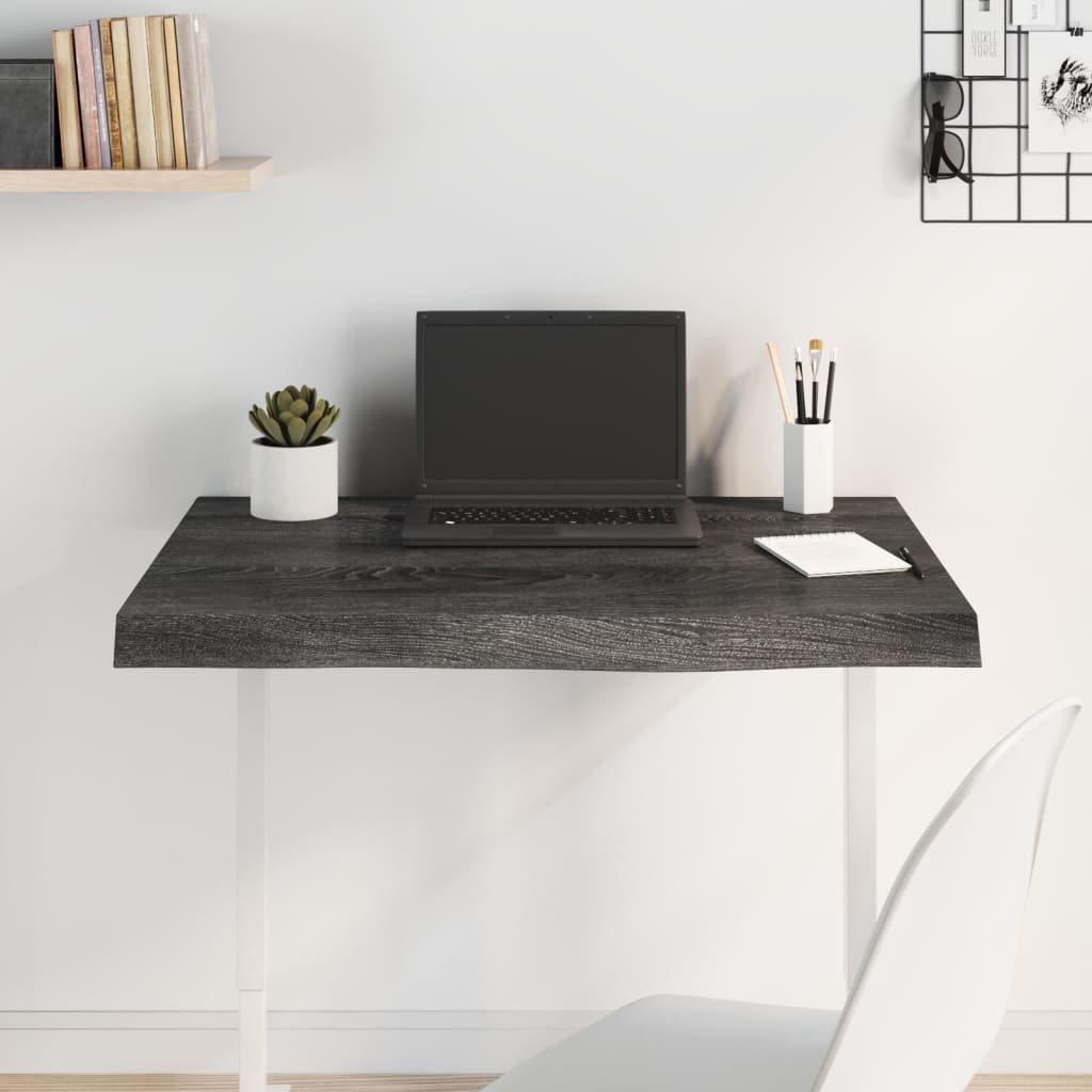 Table Top Dark Grey 80x60x(2-6) cm Treated Solid Wood Oak