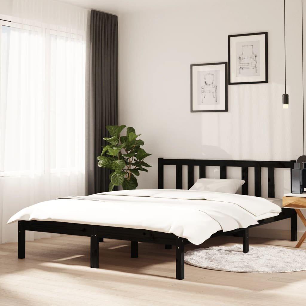 Bed Frame Black Solid Wood 135x190 cm Double