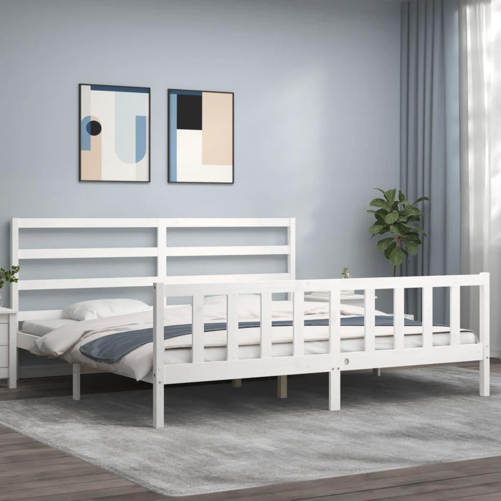 Bed Frame with Headboard White 180x200 cm Super King Solid Wood