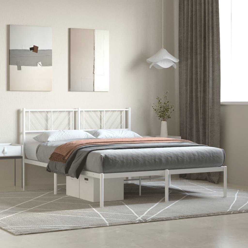 Metal Bed Frame with Headboard White 120x200 cm