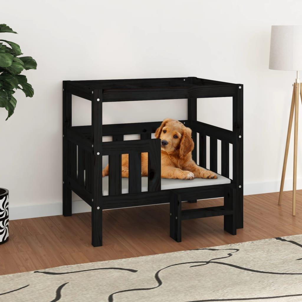 Dog Bed Black 75.5x63.5x70 cm Solid Wood Pine