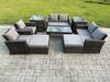 Fimous 8 Seater Outdoor Rattan Patio Furniture Set Garden Lounge Sofa Set with Armchairs 2 Side Tables 2 Big Footstool Coffee Table Dark Grey Mixed thumbnail 2