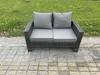 Fimous 8 Seater Outdoor Rattan Patio Furniture Set Garden Lounge Sofa Set with Armchairs 2 Side Tables 2 Big Footstool Coffee Table Dark Grey Mixed thumbnail 4