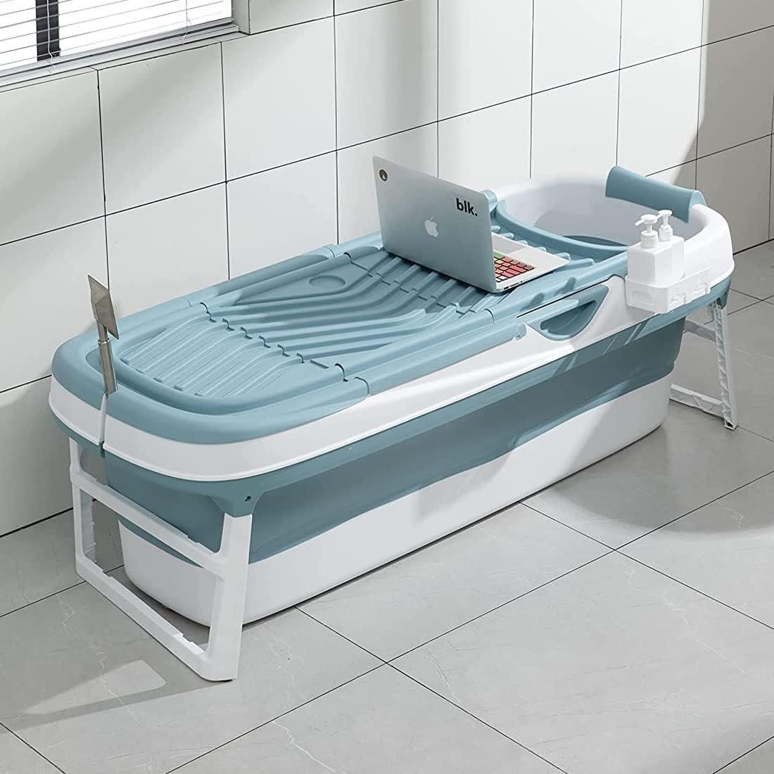 Portable Folding Shower Bathtub Adult Freestanding Bathtub for Small Bathrooms with Soap Basket